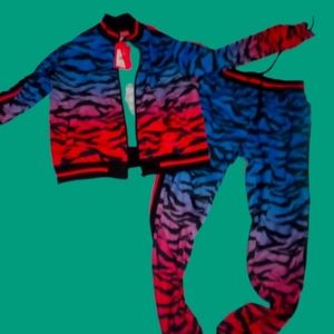 Lady V by Victorious 2 piece jogger set animal print multi-color